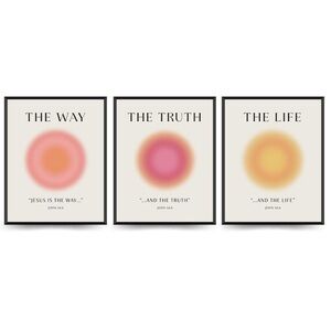 Christian Art Prints, 3 Pieces - Jesus is The Way, The Truth, The Life, 8”x10”